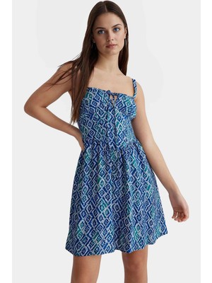 Şık Geometrik Desenli Viskoz Mini Elbise Rahat Yazlık Günlük Tarz Kullanım Konforlu Kesim