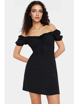Yazlık Mini Elbise A Line Balon Kol Krep Dokuma Modern Stil Uzun Ömürlü Özenle Seçilmiş