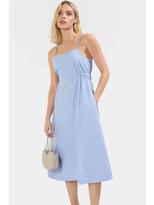 Yazlık Kadın Midi Poplin Elbise Belden Etekli Rahat Günlük Dayanıklı Malzeme Mükemmel Uyum