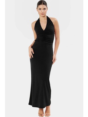 Maxi Örme Elbise V Yaka Bodycon Kalıp Yazlık Dayanıklı Malzeme Rahat Kullanım Özenle Seçilmiş