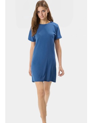 Kadın Bisiklet Yaka Kısa Kollu Örme Mini Elbise Rahat Günlük Yazlık Şık Görünüm Modern Stil