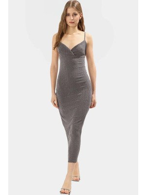 Kadın Midi Boy Örme Elbise V Yaka Bodycon Günlük Şık Konforlu Kesim Özenle Seçilmiş