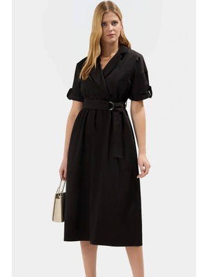 Zarif A Kesim Midi Elbise Dokuma Yazlık Casual Mükemmel Uyum Seçkin Malzeme