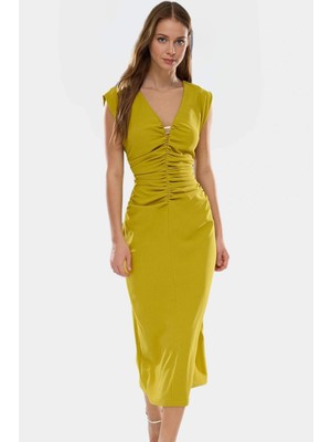 Şık Bodycon Midi Elbise Soft Krep Dokuma Polyester Kumaş Rahat ve Yüksek Kalite