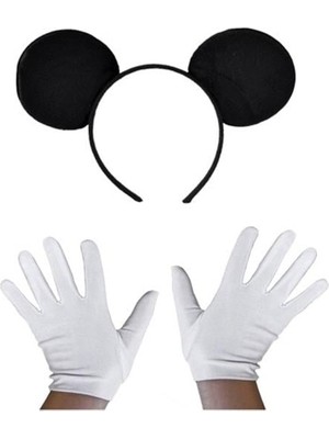 Siyah Mickey Mouse Tacı ve Beyaz Eldiven Seti