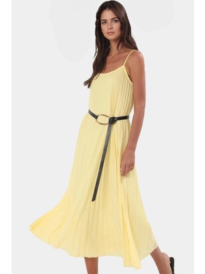 Maxi Piliseli A Line Tül Elbise Örme Kumaş Rahat Günlük Stil Mükemmel Uyum Şık Görünüm