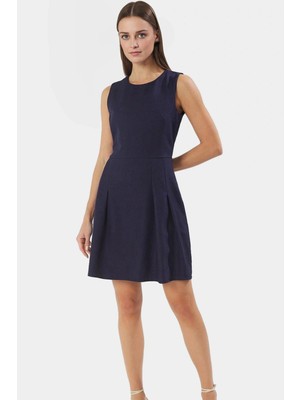 A Line Mini Keten Görünümlü Polyester Elbise Yazlık Günlük Tarz Kullanım Için