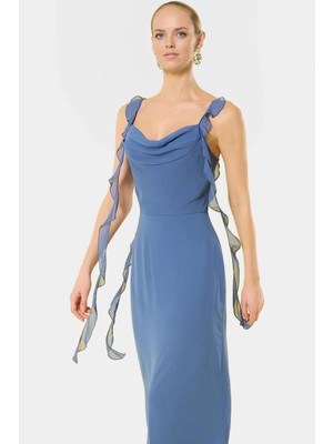 Şifon A Kesim Midi Elbise Büzgülü Kolsuz Yazlık Özenle Seçilmiş Profesyonel Görünüm