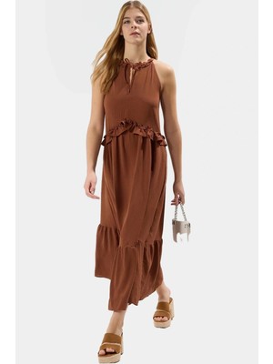Kadın Maxi Dokuma Elbise Halter Yaka Yazlık Günlük Tarz Uzun Ömürlü Konforlu Kesim Şık Görünüm