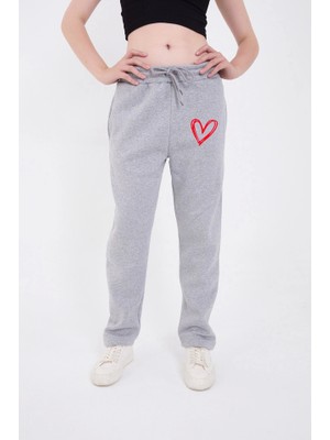 Tiana Oversize Boru Paça Baskılı Eşofman Pantolon - Gri
