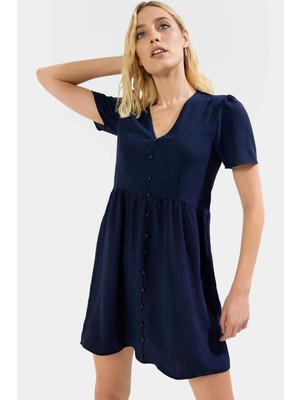 A Line Kısa Kollu Mini Elbise  Polyester Yazlık Günlük Konforlu Kesim Modern Stil