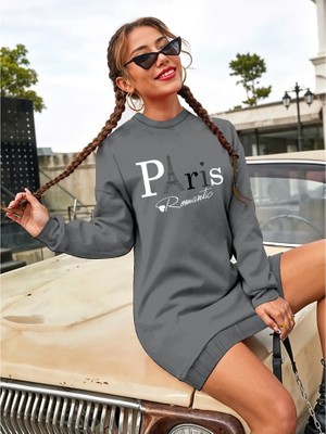 Tiana Kadın Uzun Kollu Bisiklet Yaka Yazılı Kısa Viskon Iki Iplik Elbise