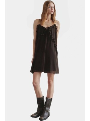 Yazlık Mini Fırfırlı Elbise Polyester Dokuma Kumaş Trend Tasarım Özel
