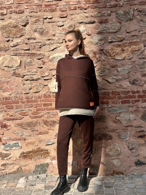 Tiana Kadın Kahve Kapşonlu Etek Ucu Detay Arma Ters Dikiş Gorunumlu Ikili Takım