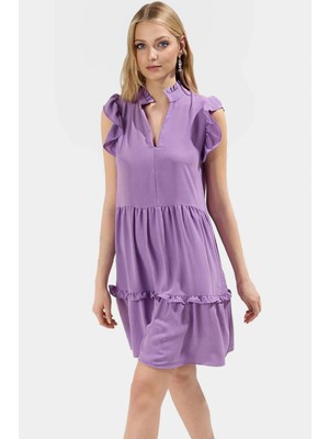 Yazlık Mini Elbise Düz Desenli Aerobin Dokuma Polyester Hafif Günlük Rahat Kullanım Seçkin Malzeme