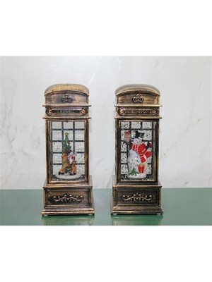 Telefon Kulübesi Tasarımlı Yılbaşı Temalı Işıklı Müzikli Kar Küresi Model 1