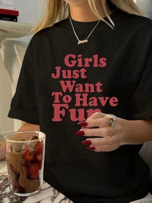 Tiana Baskılı Oversize T-Shirt - Siyah