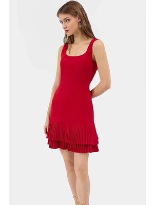 Kadın Mini Piliseli Elbise 88% Polyester Yazlık Günlük Yüksek Kalite