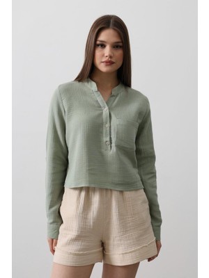 Tiana Cepli Hakim Yaka Bluz - Haki