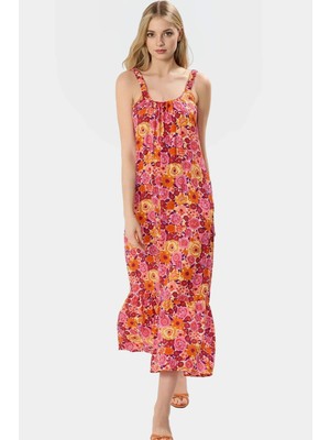 Yazlık Çiçek Desenli Maxi Elbise Rahat Shift Kalıp Viskoz Kumaş Günlük Stil Zarifane Tasarım