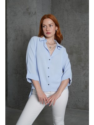 Tiana Kol Katlama Detaylı Bebe Mavi Gömlek