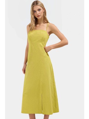 Maxi A Line Kolsuz Keten Karışımlı Elbise Yazlık Günlük Tarz Zarifane Tasarım Özel