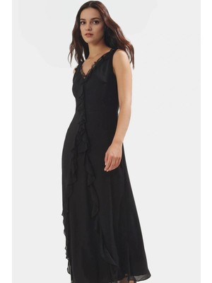 Zarif Şifon Maxi Elbise A Line Kesim Kolsuz Dokuma Şık Görünüm Premium Kalite Özel Tasarım