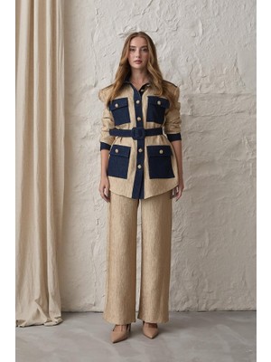 Tiana Sarı Garnili Cepli Gömlek ve Pantolon Takım