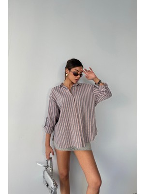 Tiana Çizgili Gömlekketen - Antrasit