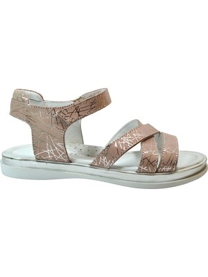 Onlo Ayakkabı B.065 Hakiki Deri Pudra Cırtlı Ortopedik Kız Çocuk Sandalet