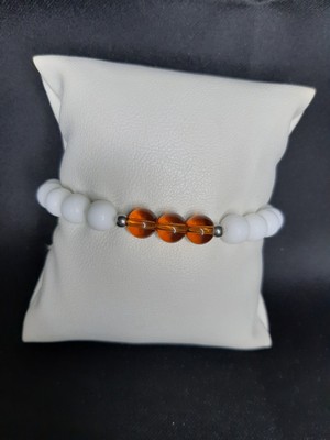 Mryart Unisex Beyaz Boncuklu Kehribar Görünümlü Elastik Bileklik