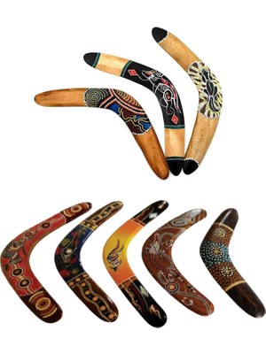 El Yapımı Ahşap Aborjin Desenli Bumerang Doğal Dekoratif Frizbi Eğlenceli Hobi Spor Atış Oyuncağı