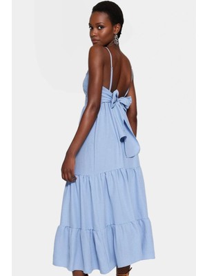 Kolsuz Maxi Elbise Skater Kalıp Lilyum Dokuma Günlük Kullanım Modern Stil Şık Görünüm