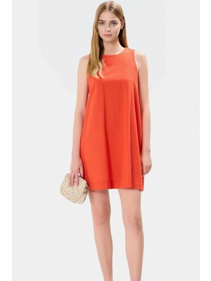 Rahat Geniş Kesim Mini Elbise Keten Görünümlü Yazlık Seçkin Malzeme Profesyonel Görünüm