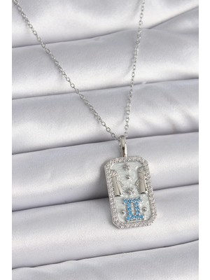 Bfs 316L Çelik Gümüş Renk Zincir Ikizler Burcu Zirkon Taşlı Kadın Kolye