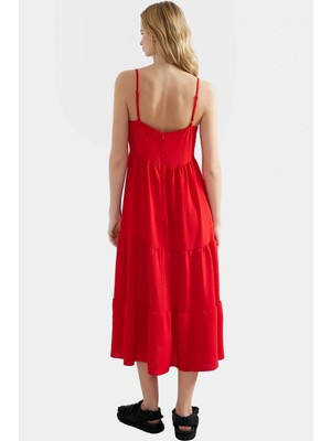 Polyester Dokuma Midi Elbise Renk Skater Kalıp Kolsuz Belden Açılan Etek Mükemmel Uyum