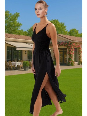 Kolsuz V Yaka Çiçek Desenli Maxi Viskoz Elbise Yazlık Plaj Profesyonel Görünüm Rahat ve Şık