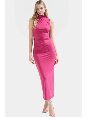 Örme Kumaş Bodycon Maxi Elbise Dik Yaka Günlük Casual Seçkin Malzeme Yüksek Kalite Dayanıklı
