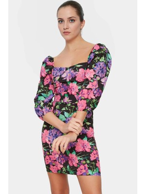 Bodycon Mini Elbise Polyester Queen Crep Dokuma Truvakar Kol Kemerli Profesyonel Görünüm