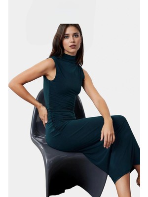 Örme Kumaş Bodycon Maxi Elbise Dik Yaka Günlük Casual Seçkin Malzeme Yüksek Kalite Dayanıklı