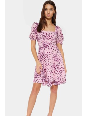 Çiçek Desenli Şifon Elbise Yazlık Mini Skater Günlük Kullanım Için Trend Tasarım