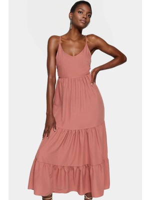 Kolsuz Maxi Elbise Skater Kalıp Lilyum Dokuma Günlük Kullanım Modern Stil Şık Görünüm