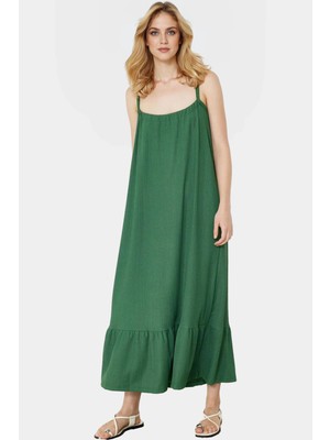 A Line Maxi Elbise Bürümcük Dokuma Rahat Kalıp Yazlık Uzun Ömürlü Şık Görünüm Modern Stil