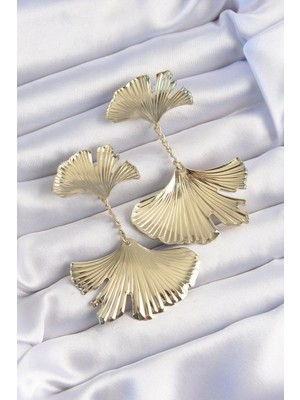 Bfs Pirinç Gold Renk Tırtıklı Yaprak Model Sallantılı Küpe