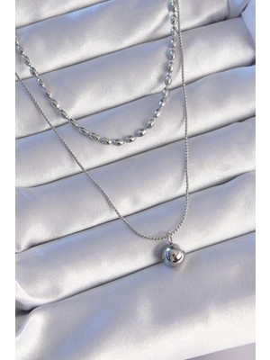 Bfs 316L Çelik Çift Zincirli Gümüş Renk Topçuk Model Kolye