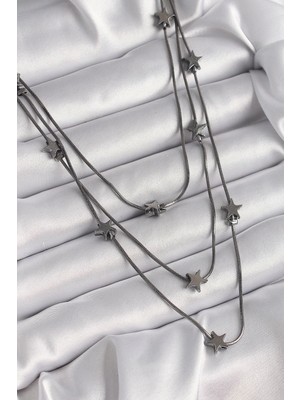 Bfs Pirinç Füme Renk 3'lü Yıldız Model Kadın Kolye