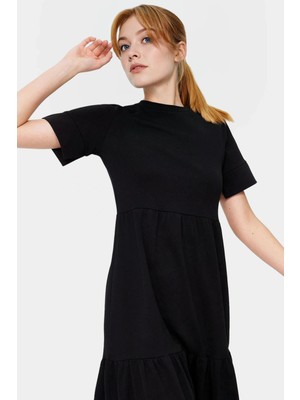 Rahat Pamuklu Maxi Elbise Yazlık A Line Bisiklet Yaka Kısa Kollu Tasarım Modern Stil Uzun Ömürlü