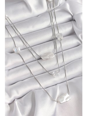 Bfs Pirinç Gümüş Renk Ezme Inci Model Çoklu Kadın Kolye