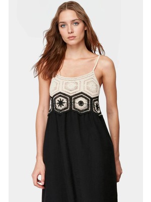 Pamuklu A Line Midi Elbise Rahat Kesim Kroşe Detay Yazlık Özenle Seçilmiş ve Şık