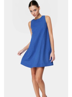 Rahat Geniş Kesim Mini Elbise Keten Görünümlü Yazlık Seçkin Malzeme Profesyonel Görünüm